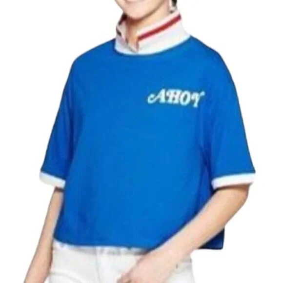 STRANGER THINGS Polo Crop Top Size Small Blue Scoops Ahoy Stranger Things - Picture 2 of 8